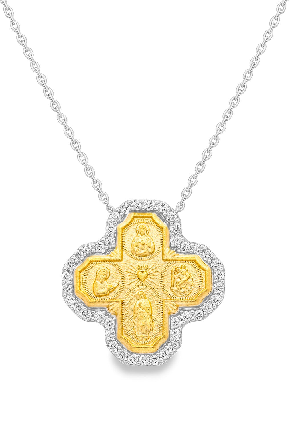 Diamond Four Way Medal Cross Necklace