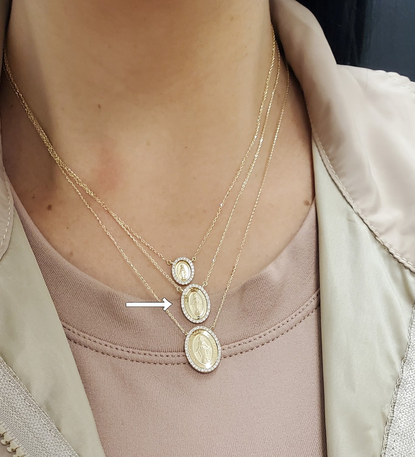 Small Diamond Miraculous Medal Necklace