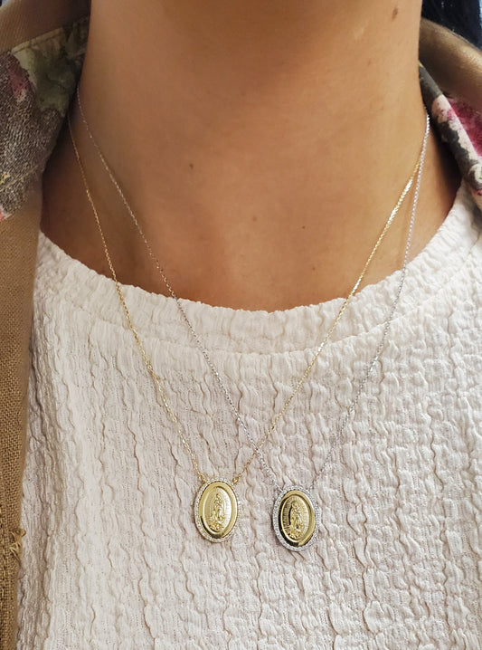 Medium Diamond Guadalupe Medal Necklace