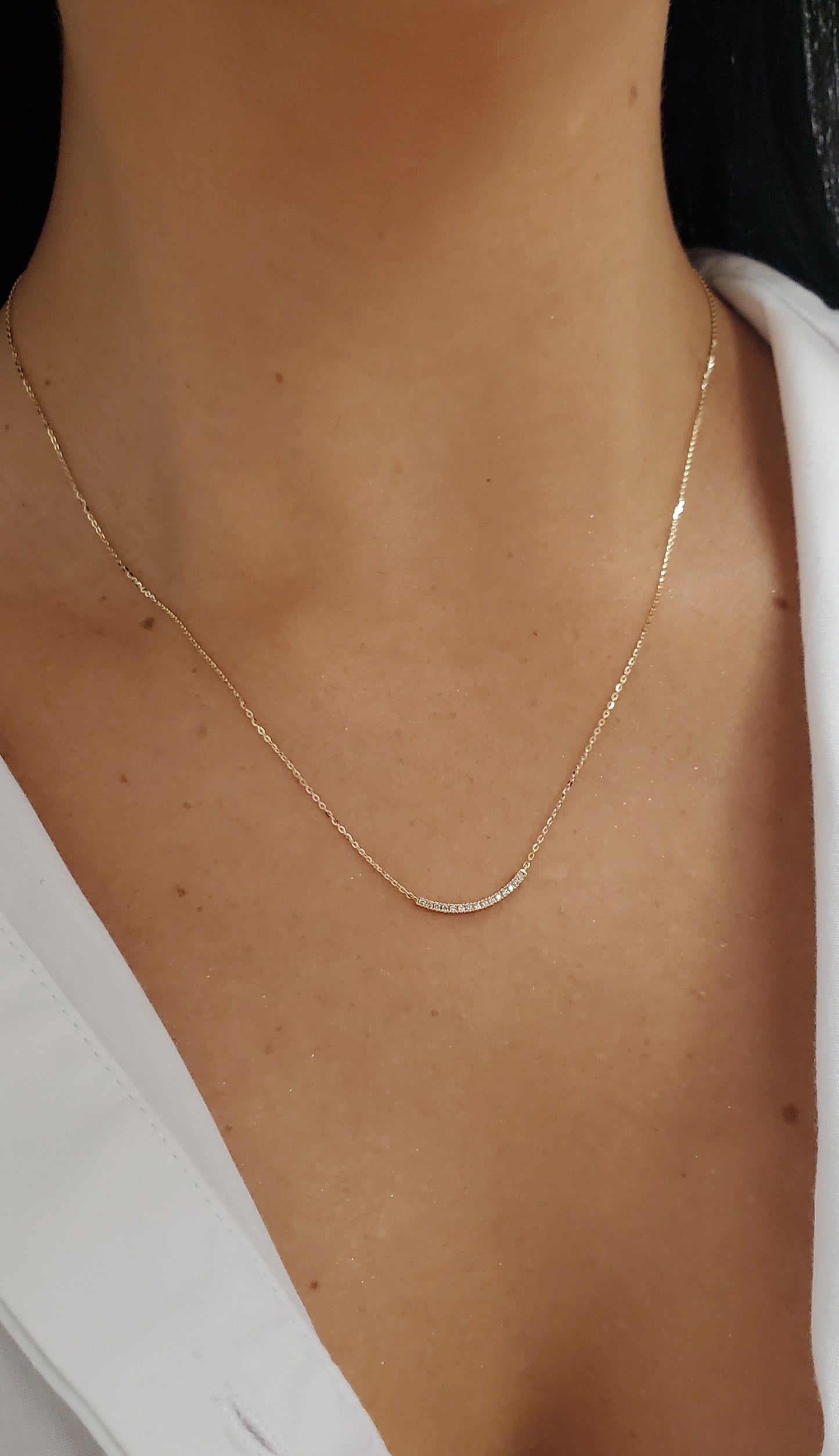 Mini Diamond Curved Bar Necklace