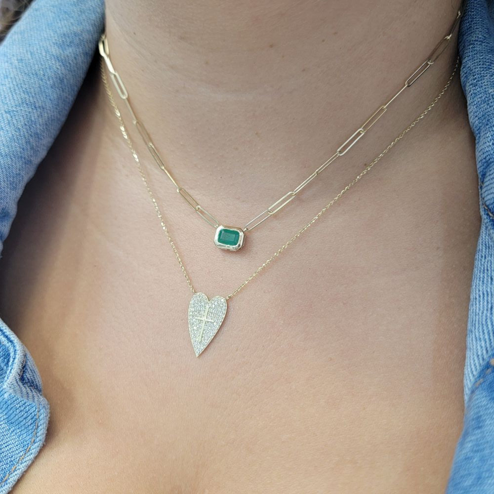 Diamond Pave Heart With Cross Center Necklace