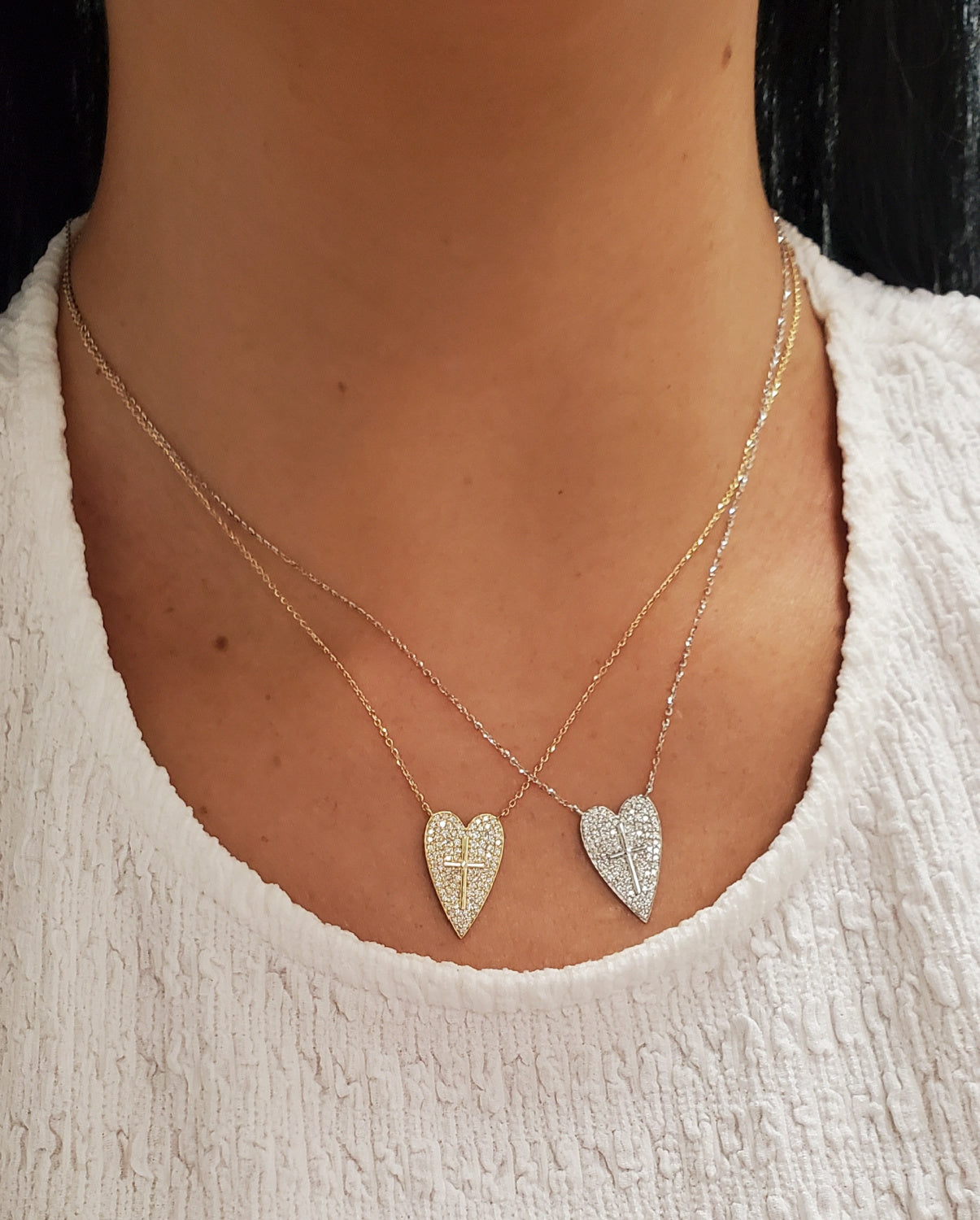 Diamond Pave Heart With Cross Center Necklace