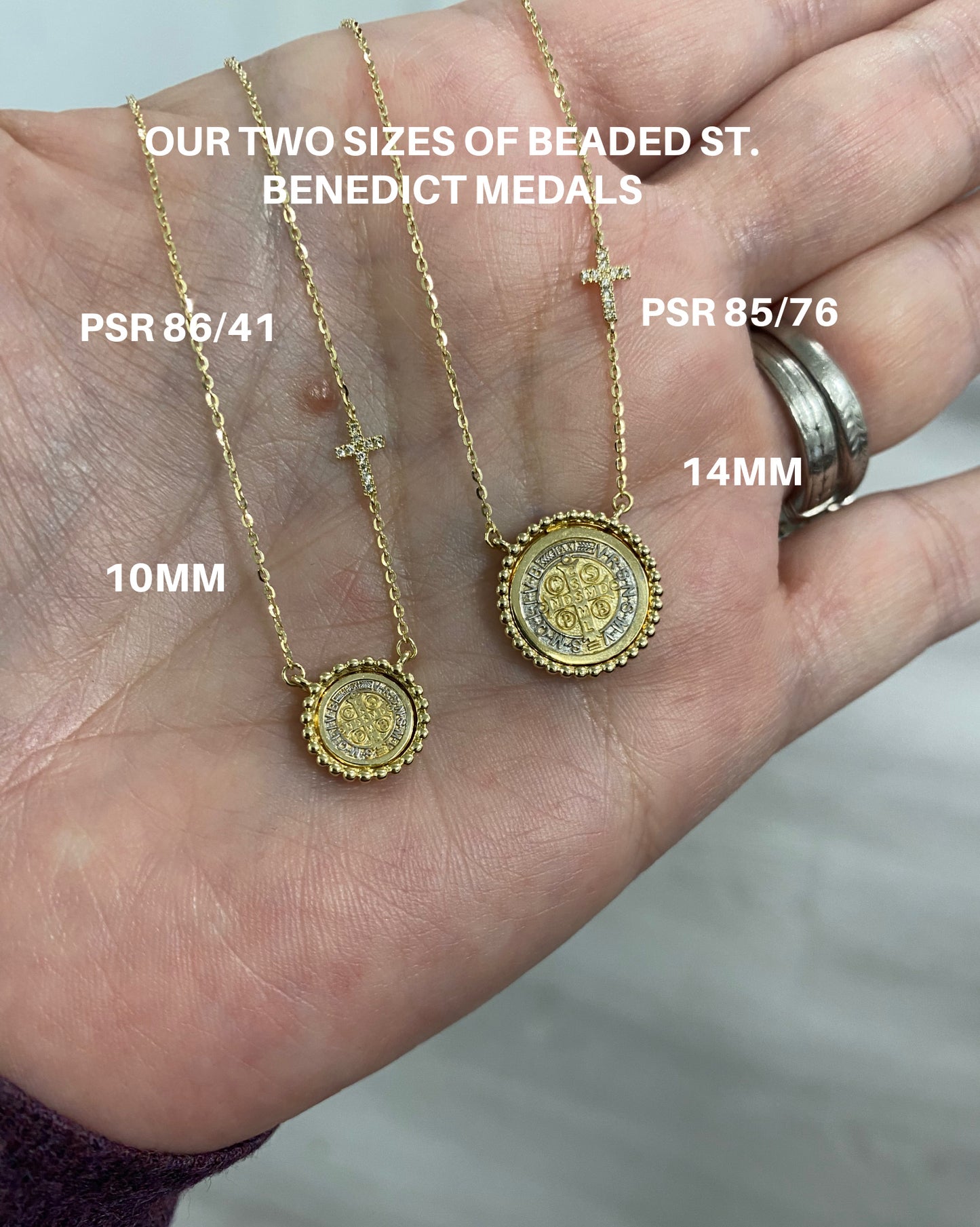 Beaded Border Saint Benedict Medal with Mini Diamond Accent Cross Necklace