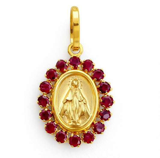 Mini Color Stone Miraculous Medal Pendant