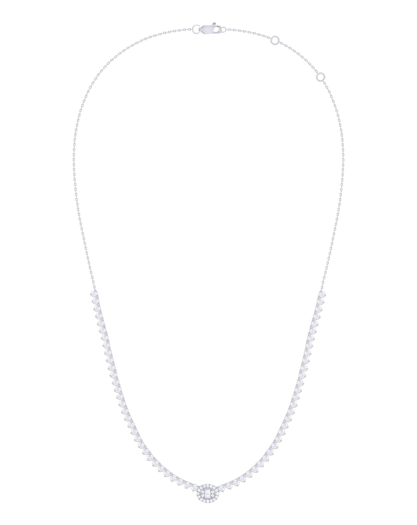 Single Oval Diamond Baguette Cluster Halfway Tennis Necklace