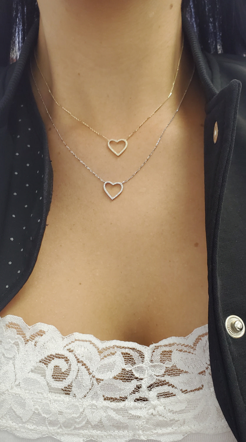 Dainty Diamond Open Heart Necklace