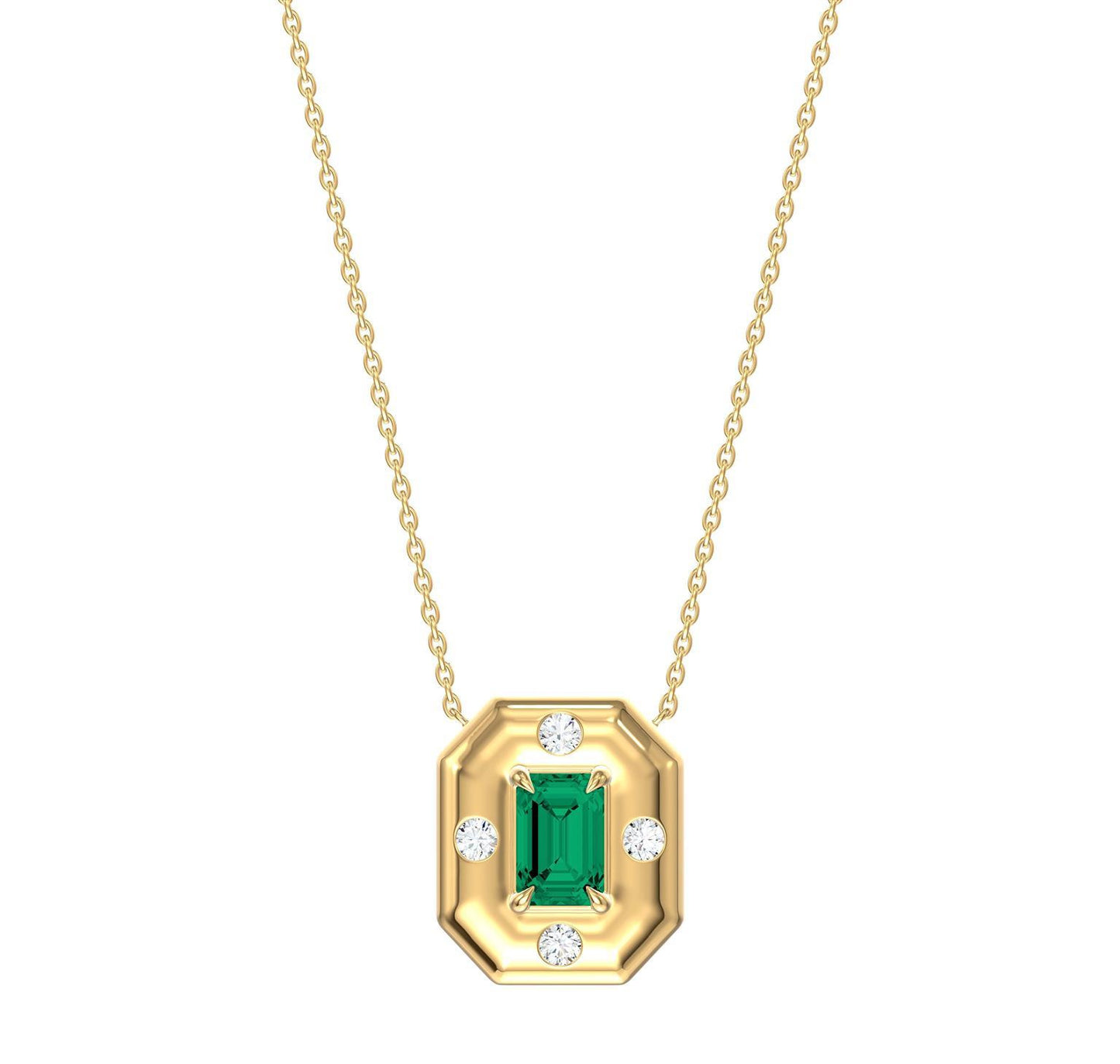 Octagonal Emerald Diamond Earrings & Necklace Gift Jewelry Set