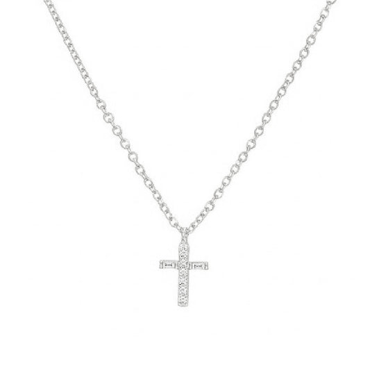 Mini-Miniature Diamond Baguette Cross Necklace