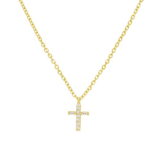 Mini-Miniature Diamond Baguette Cross Necklace