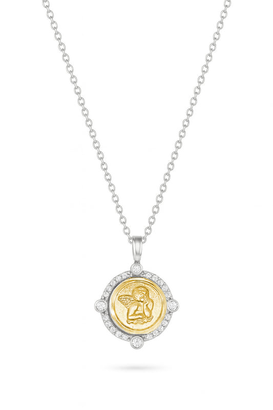 Cardinal Diamond Halo Cherubim Angel Medal Necklace