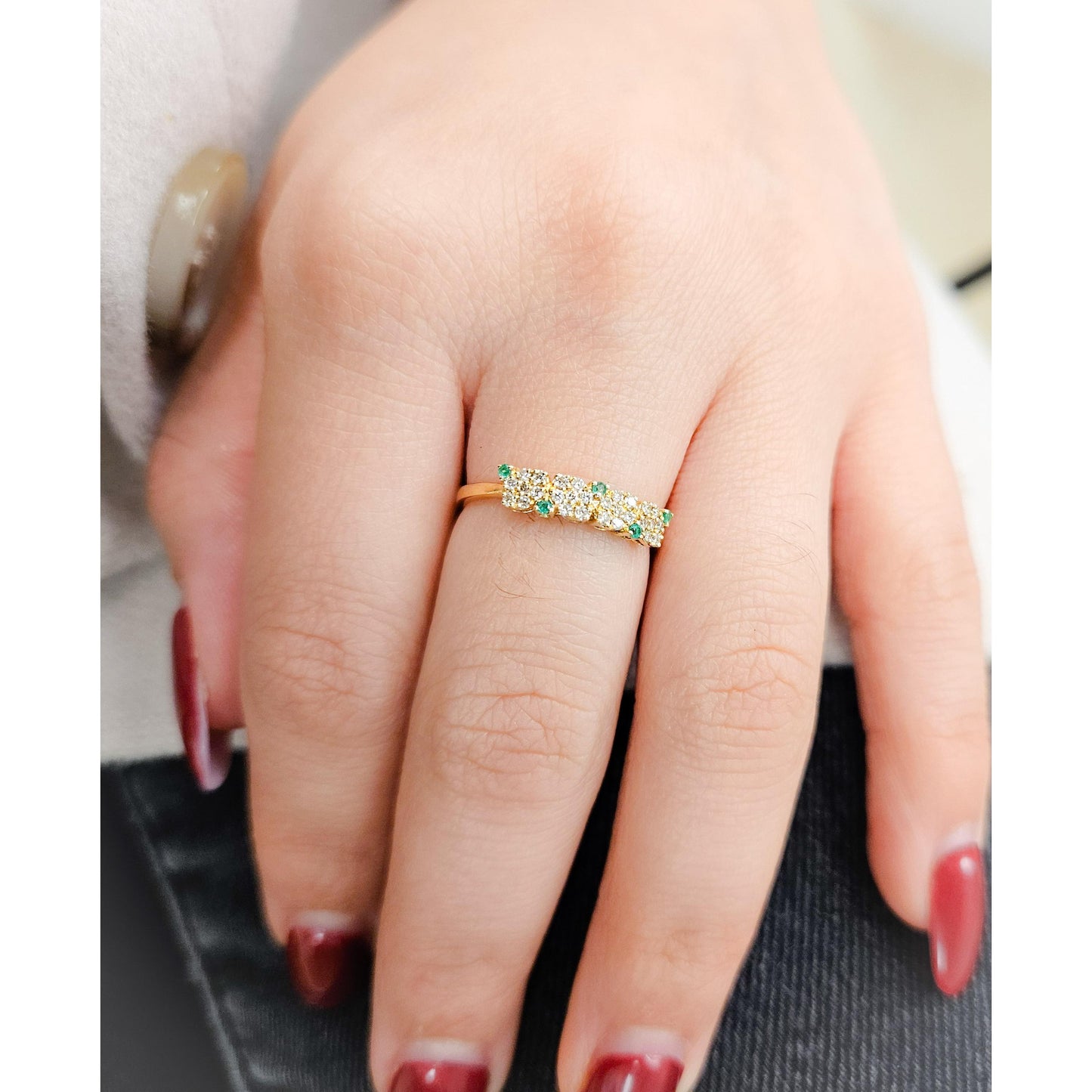 Diamond with Ruby, Emerald or Blue Sapphire Ring 14K Gold