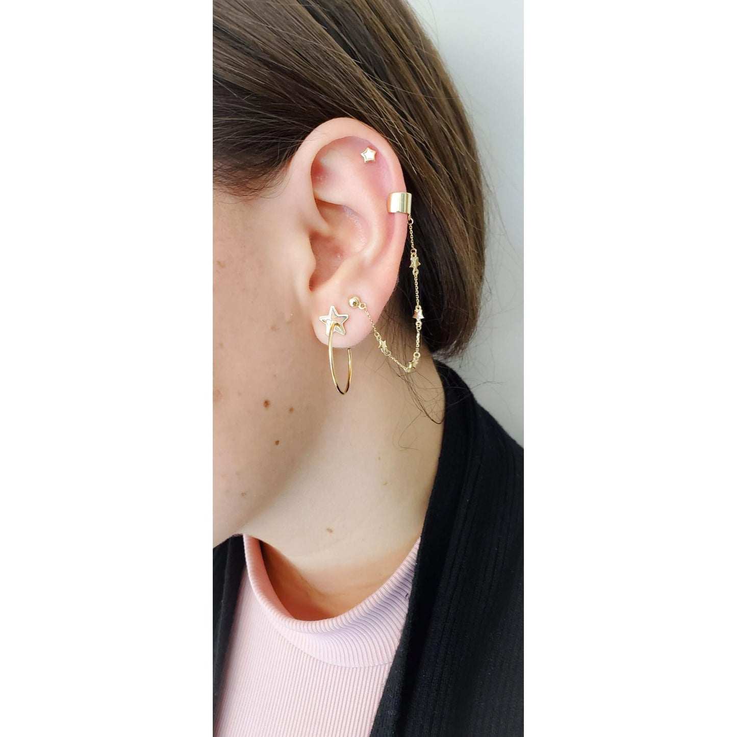 14K Gold Star Chain Ear cuff Earring