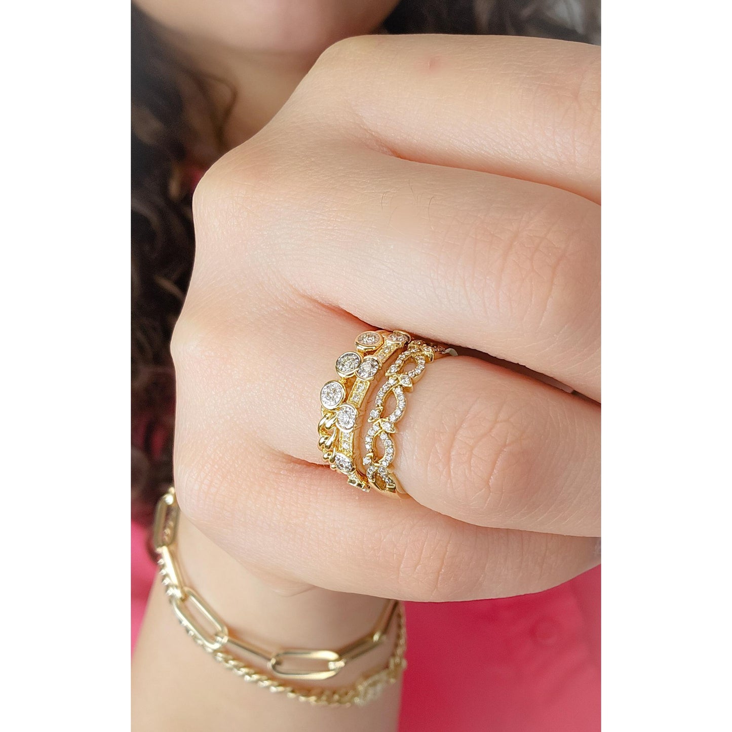 14K Gold Chain Ring with Diamond Bezel