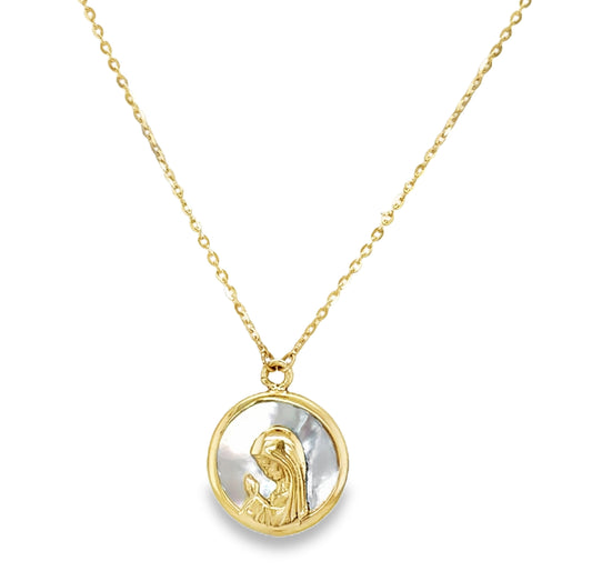 Round Mother of Pearl Praying Virgin