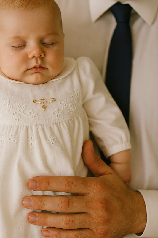 Pearl Baby Pin with Beaded Cross