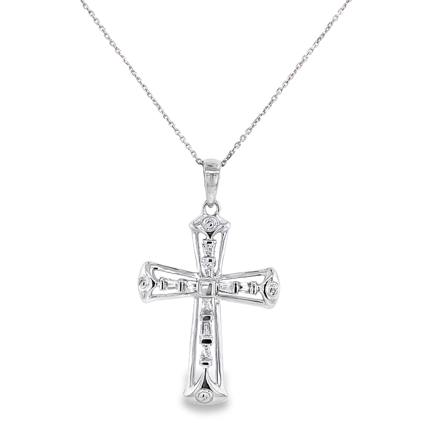 Baguette Diamond Fancy Cross Necklace 14K White Gold