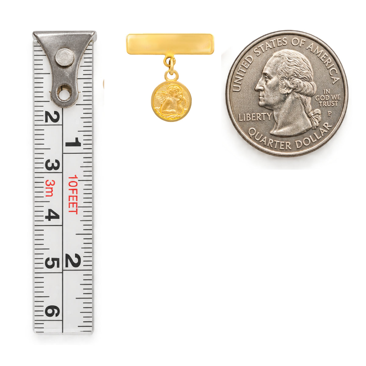 Engravable Plate Angel Medal Baby Pin 8mm