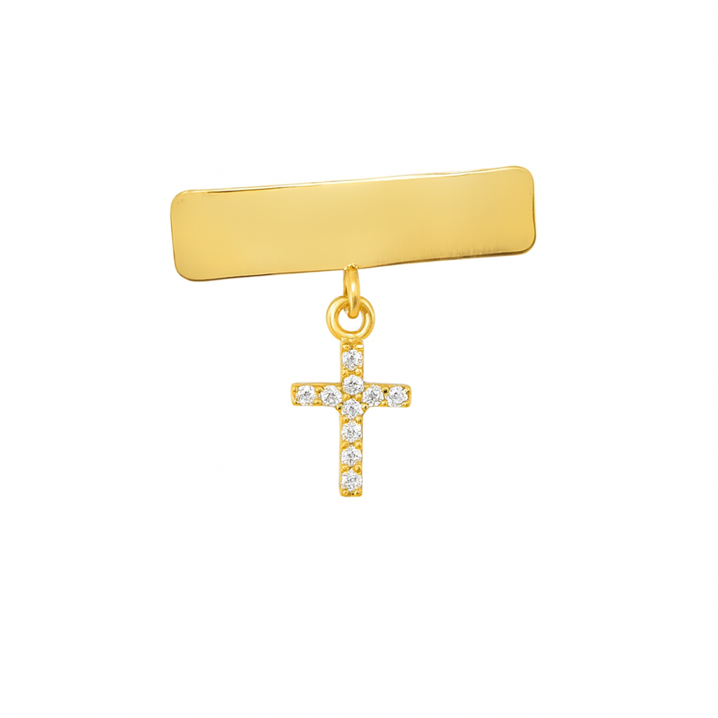 Cubic Zirconia Cross Engravable Plate Baby Pin
