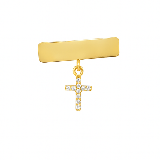 Cubic Zirconia Cross Engravable Plate Baby Pin