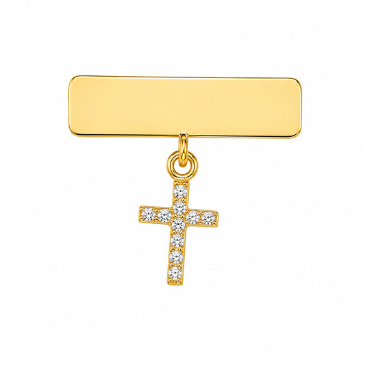 Cubic Zirconia Cross Engravable Plate Baby Pin