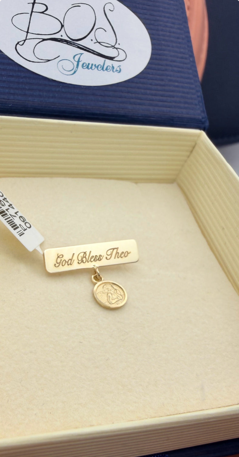 Engravable Plate Angel Medal Baby Pin 6mm