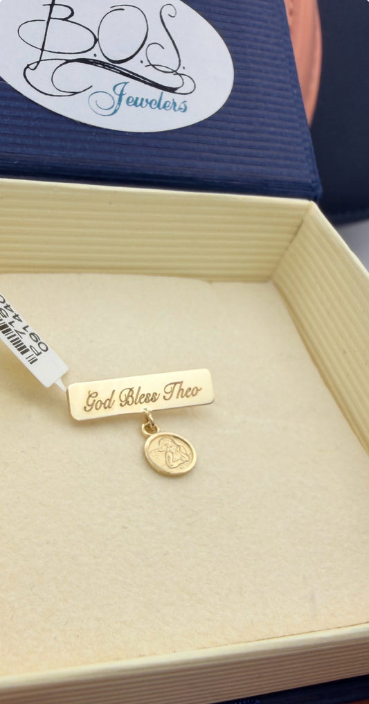 Engravable Plate Angel Medal Baby Pin 6mm