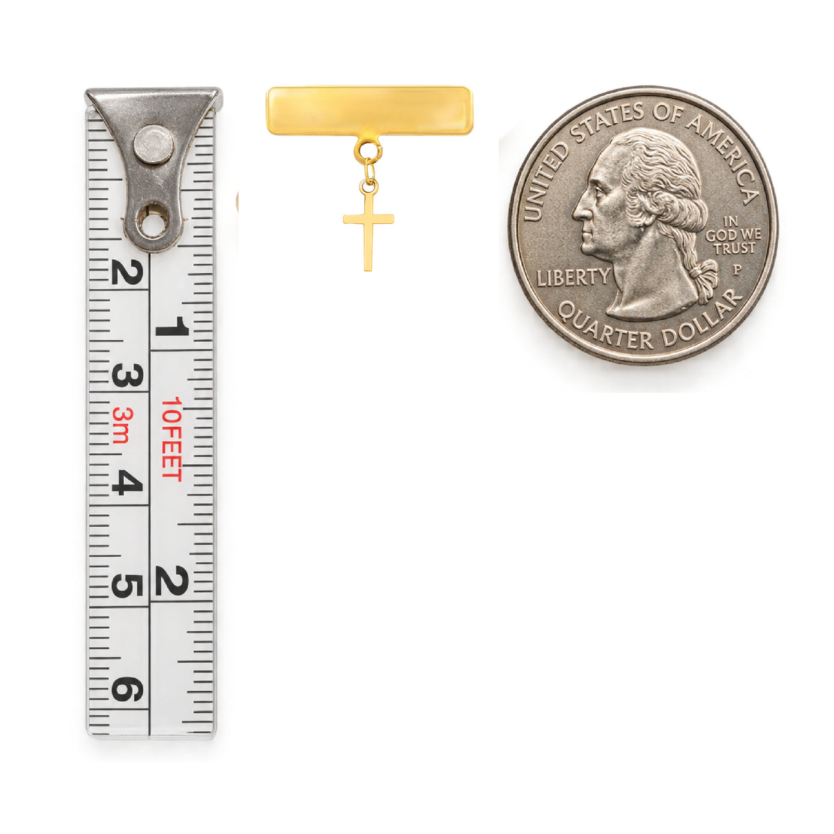 Engravable Plate Mini Gold Cross Baby Pin