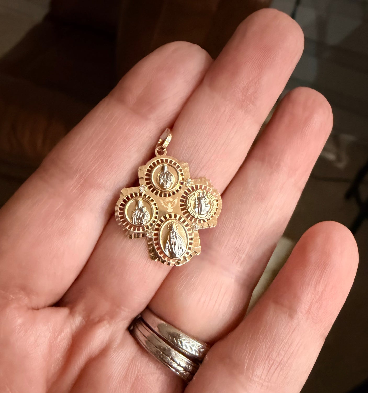 Diamond Four-Way Patron Saint Cross Pendant