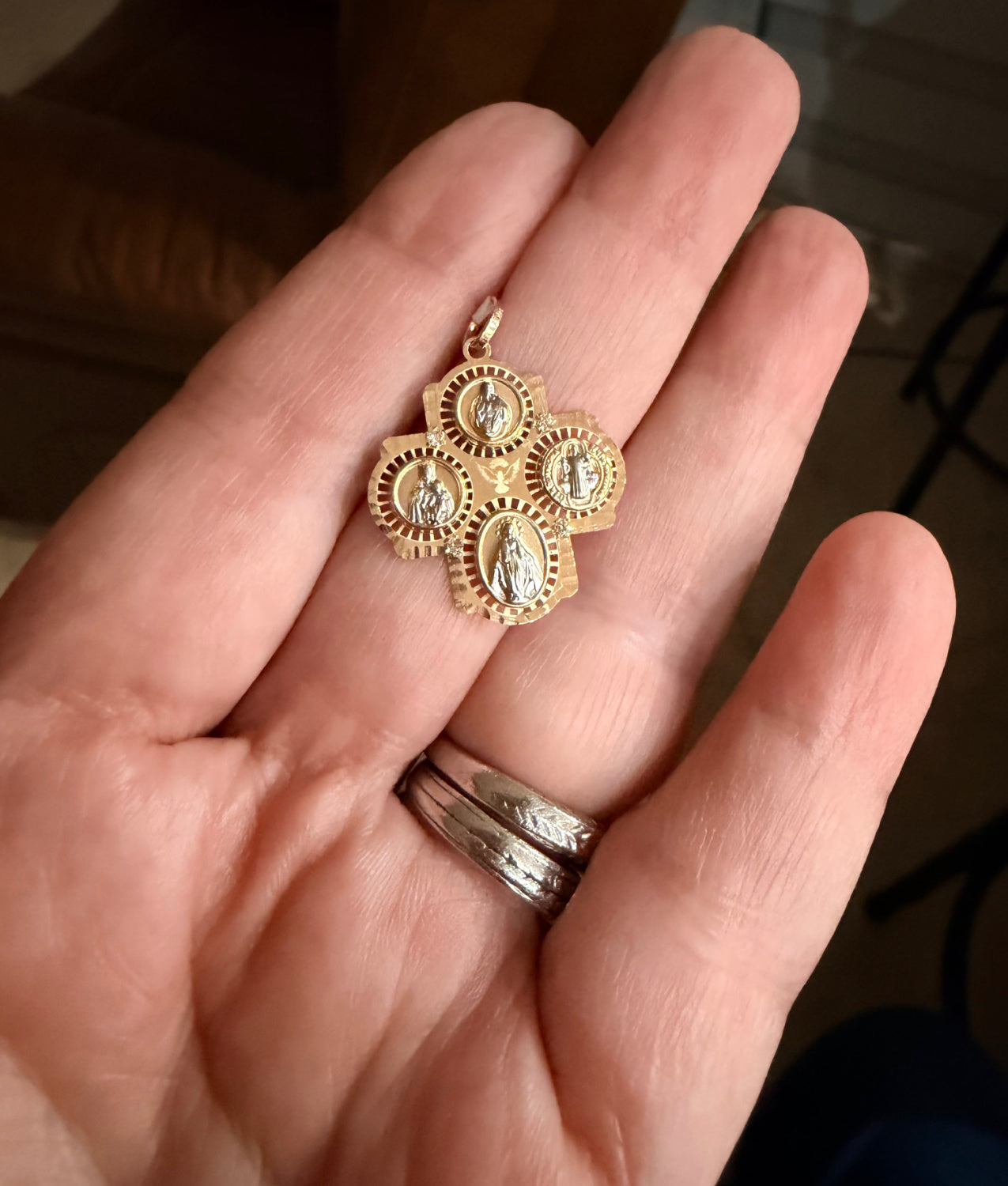 Diamond Four-Way Patron Saint Cross Pendant