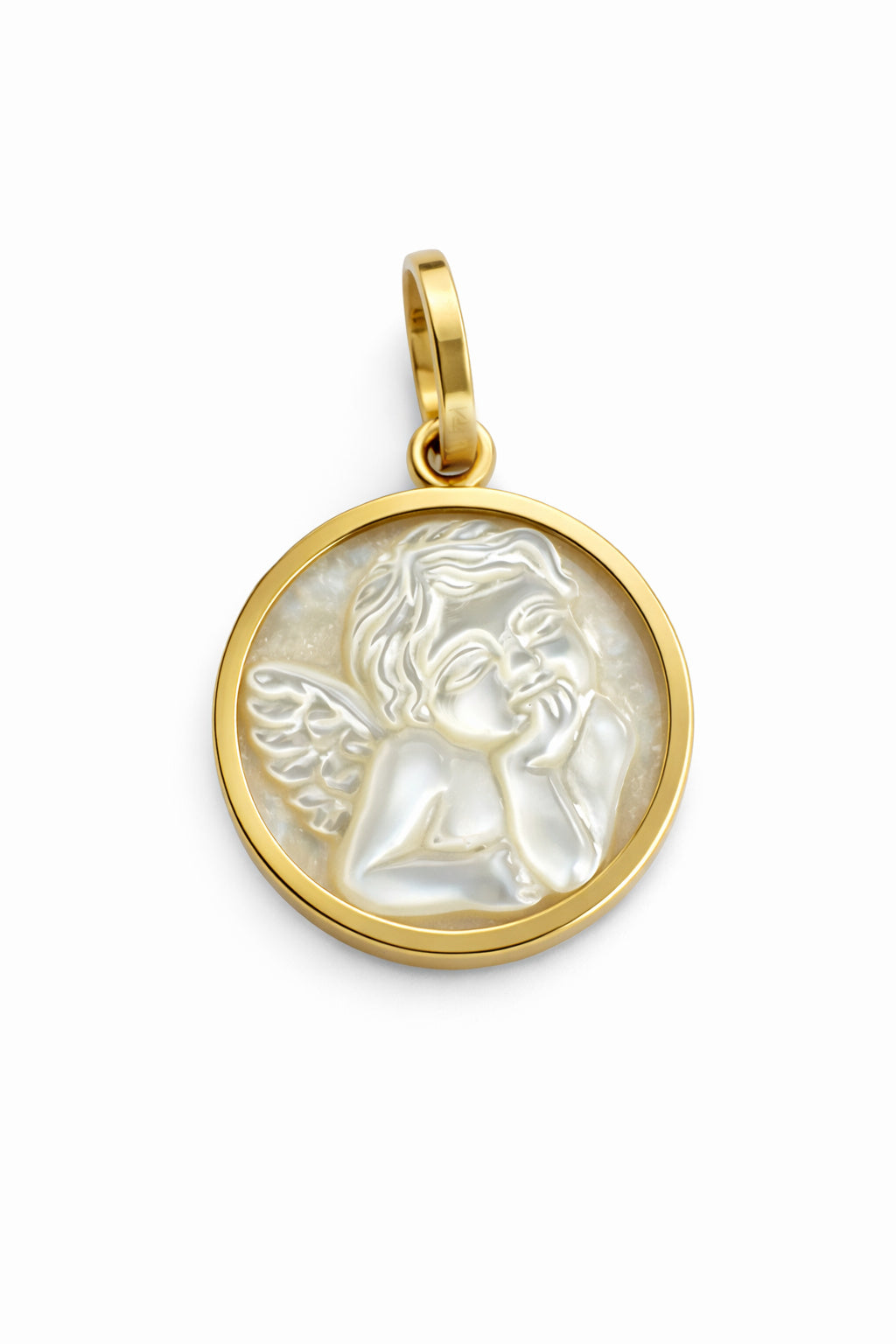 Mother of Pearl Cherubim Angel Medal Engravable Pendant