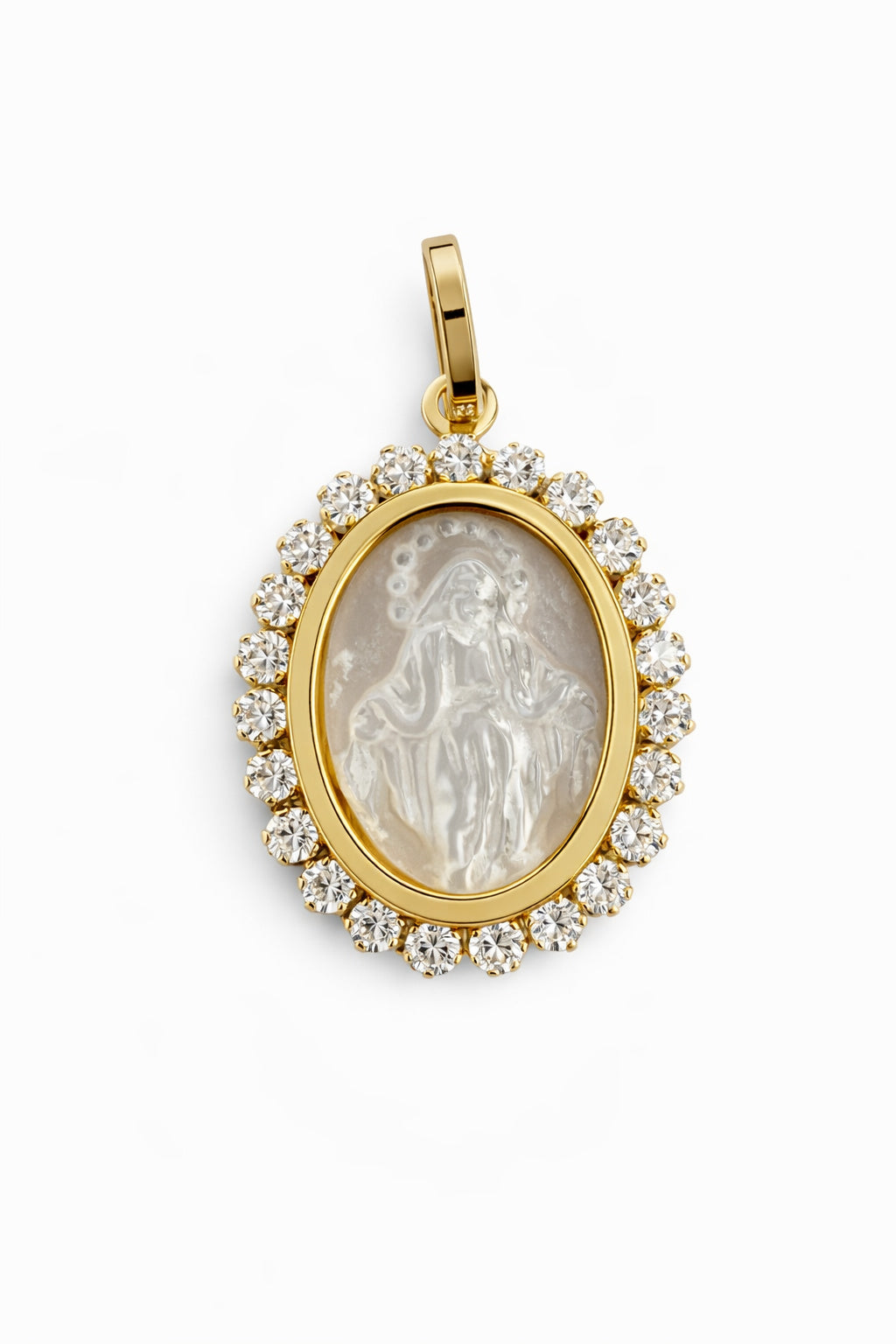 Small Mother of Pearl Miraculous Medal with CZ Frame