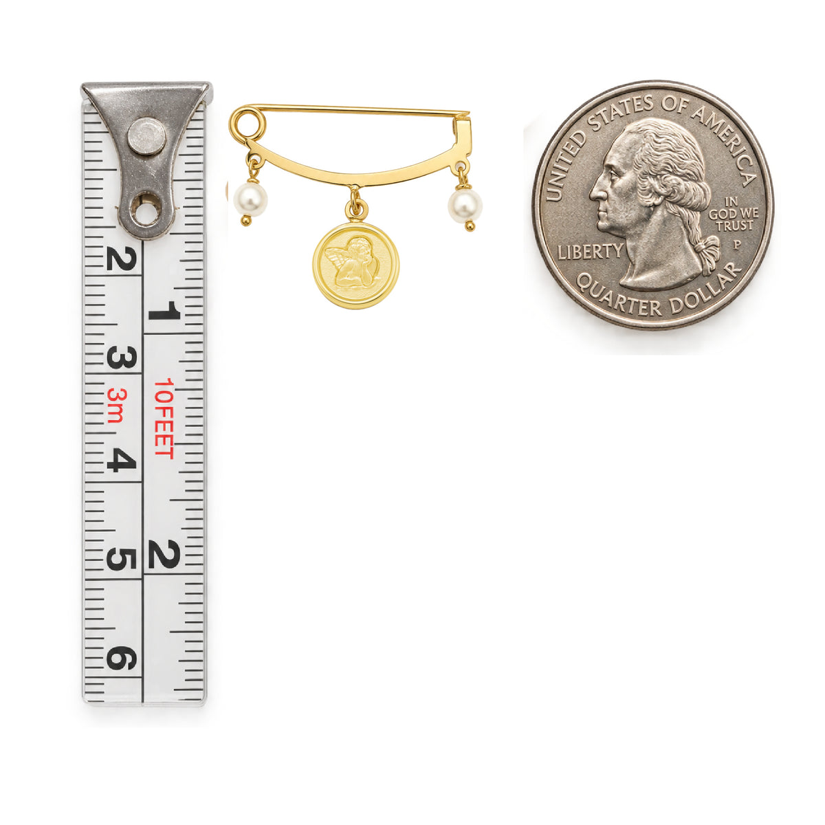 14K Yellow Gold Guardian Angel and Pearl Baby Pin