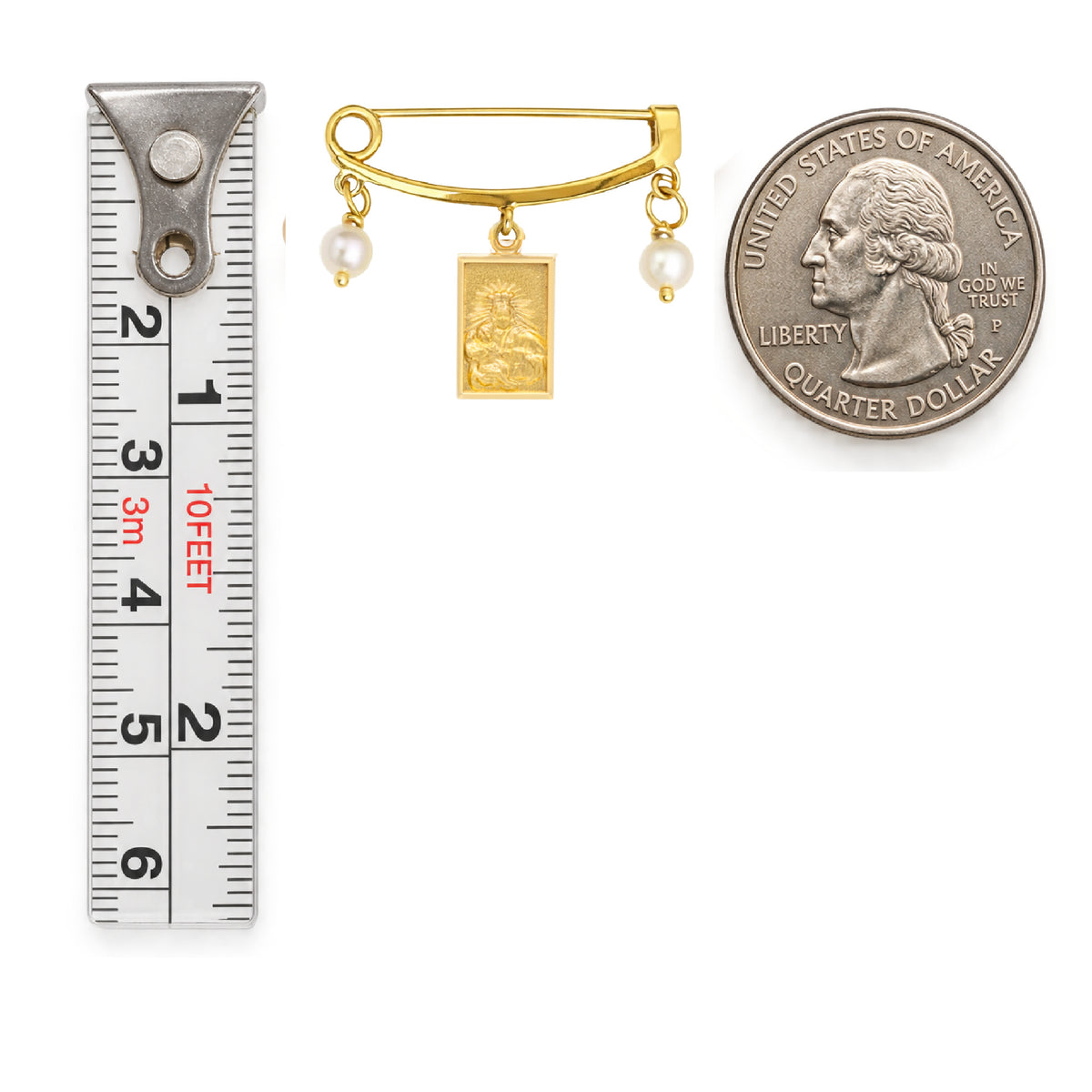 Scapular Baby Pin With Pearl Dangles