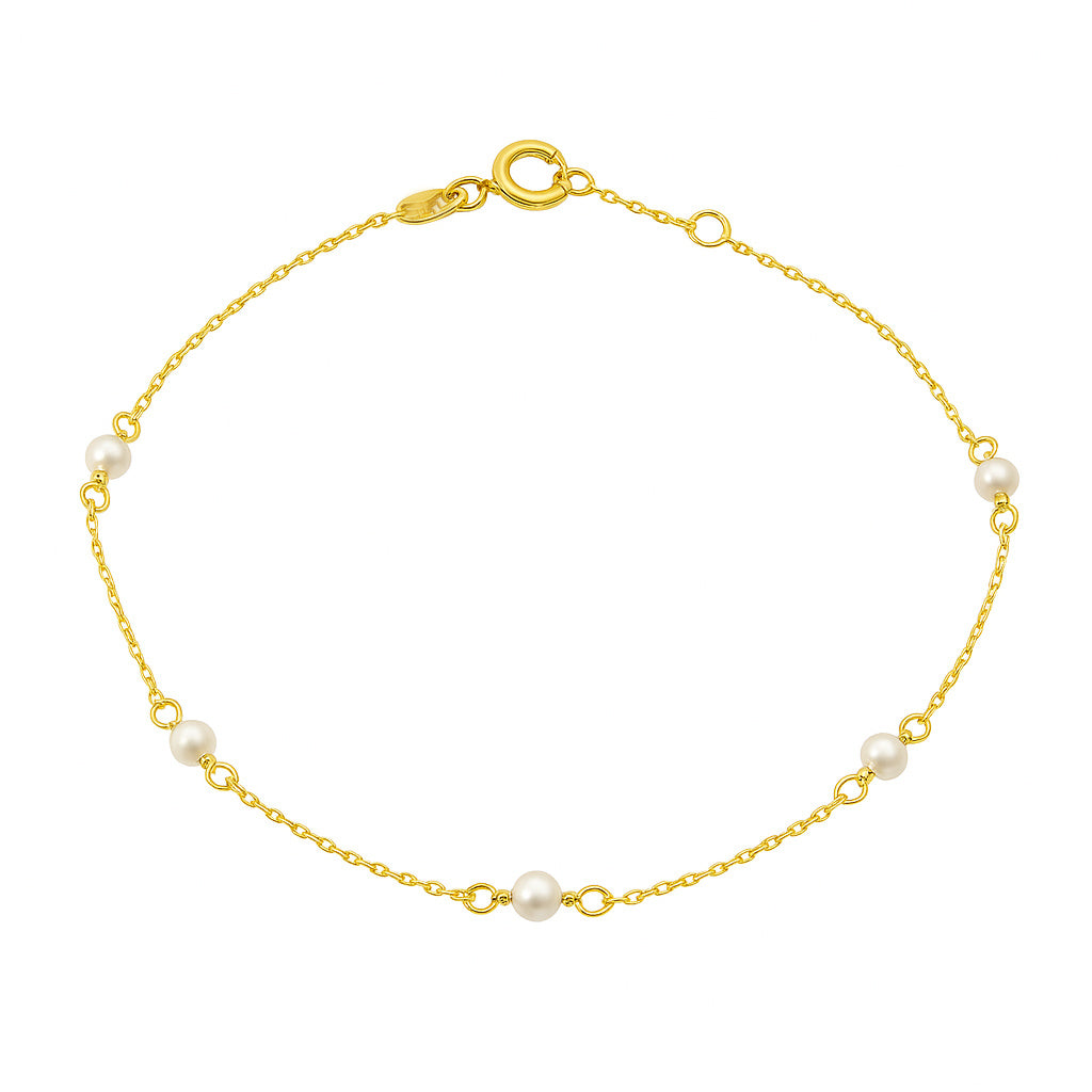Gold bracelet with pearls on a white background
