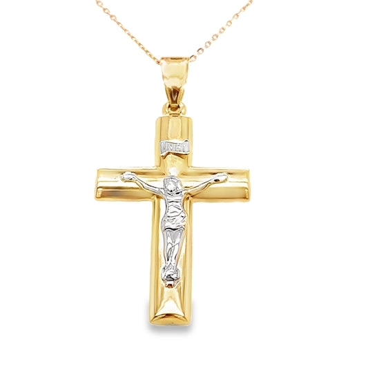 Domed Two-Tone Crucifix Cross with Jesus Christ