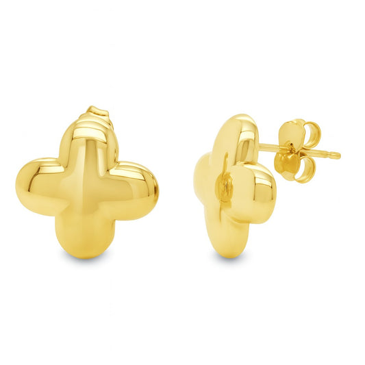 Yellow Gold Puff Clover Earrings