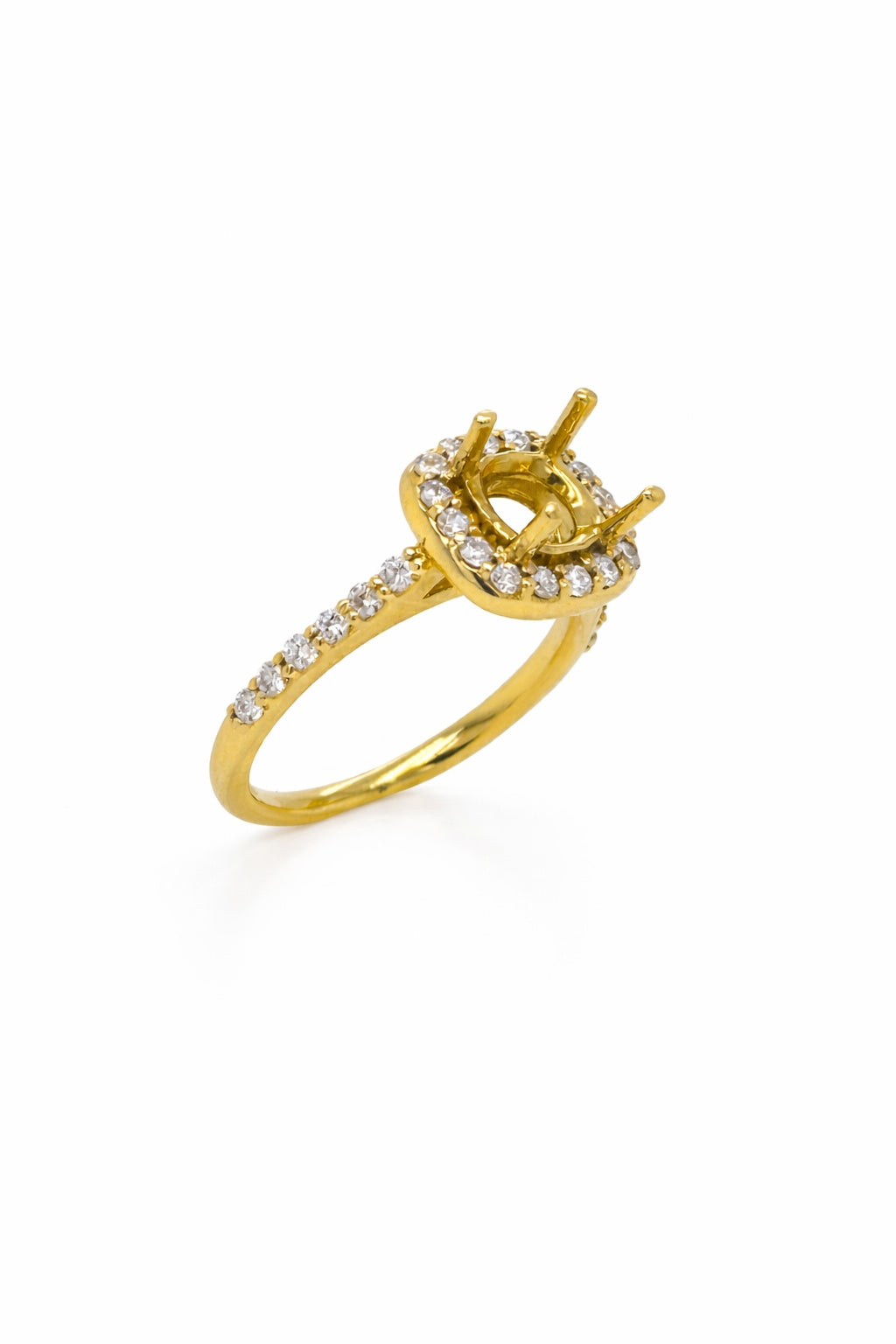 18K Yellow Gold Diamond Halo Engagement Ring Setting