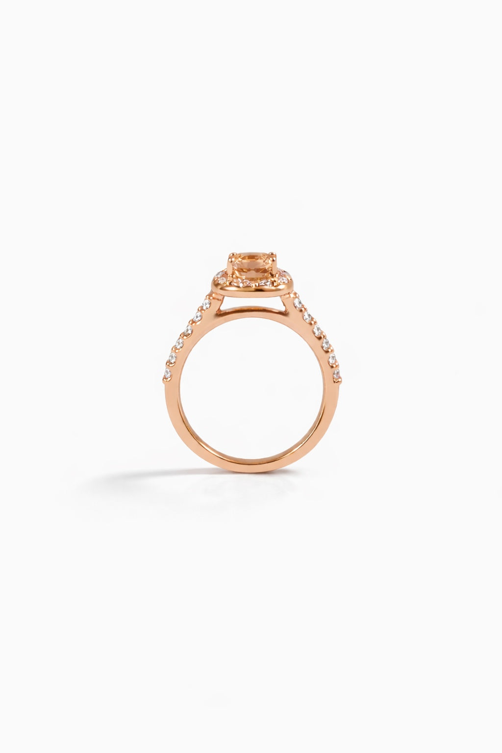 Blush Morganite Diamond Halo Engagement Ring in 14K Rose Gold