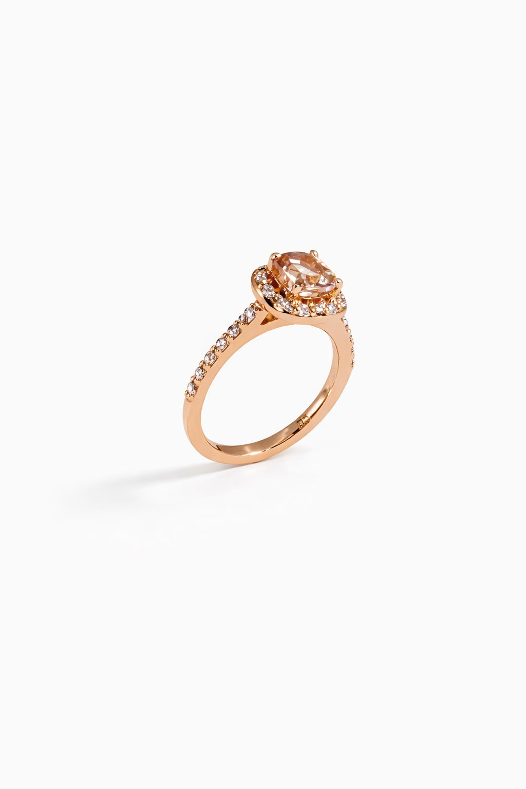 Blush Morganite Diamond Halo Engagement Ring in 14K Rose Gold
