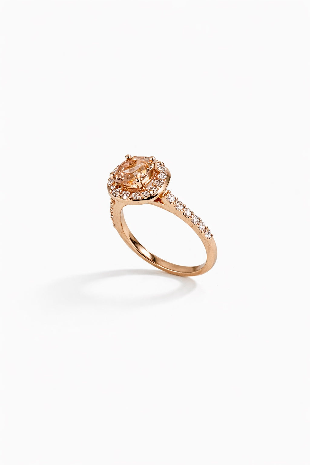Blush Morganite Diamond Halo Engagement Ring in 14K Rose Gold
