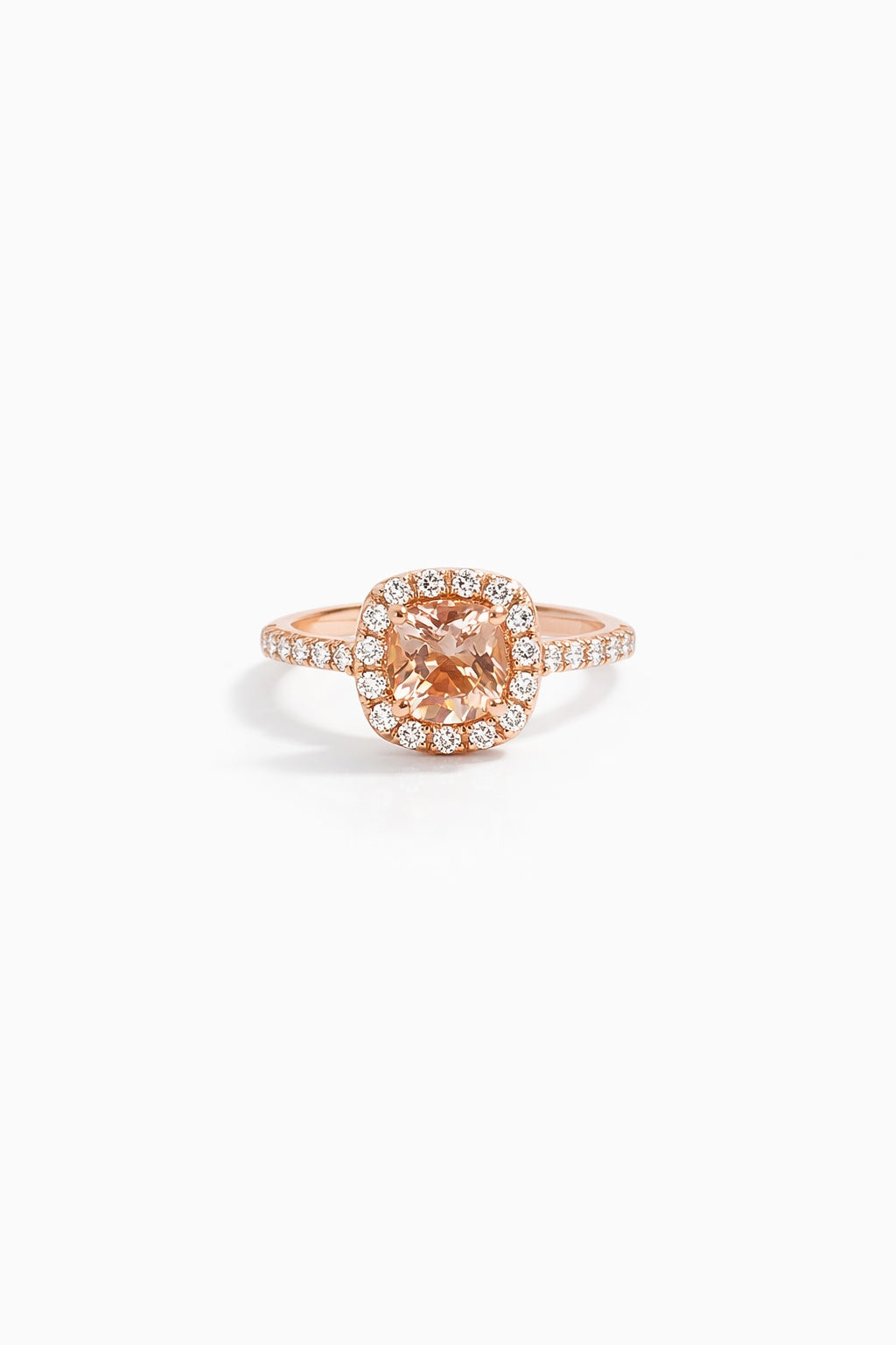 Blush Morganite Diamond Halo Engagement Ring in 14K Rose Gold