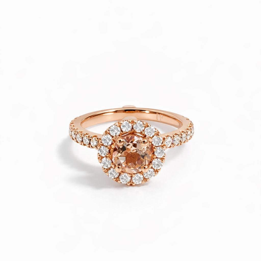 14K Rose Gold Morganite & Diamond Halo Engagement Ring