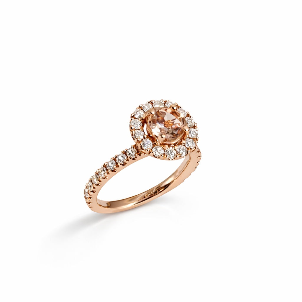 14K Rose Gold Morganite & Diamond Halo Engagement Ring