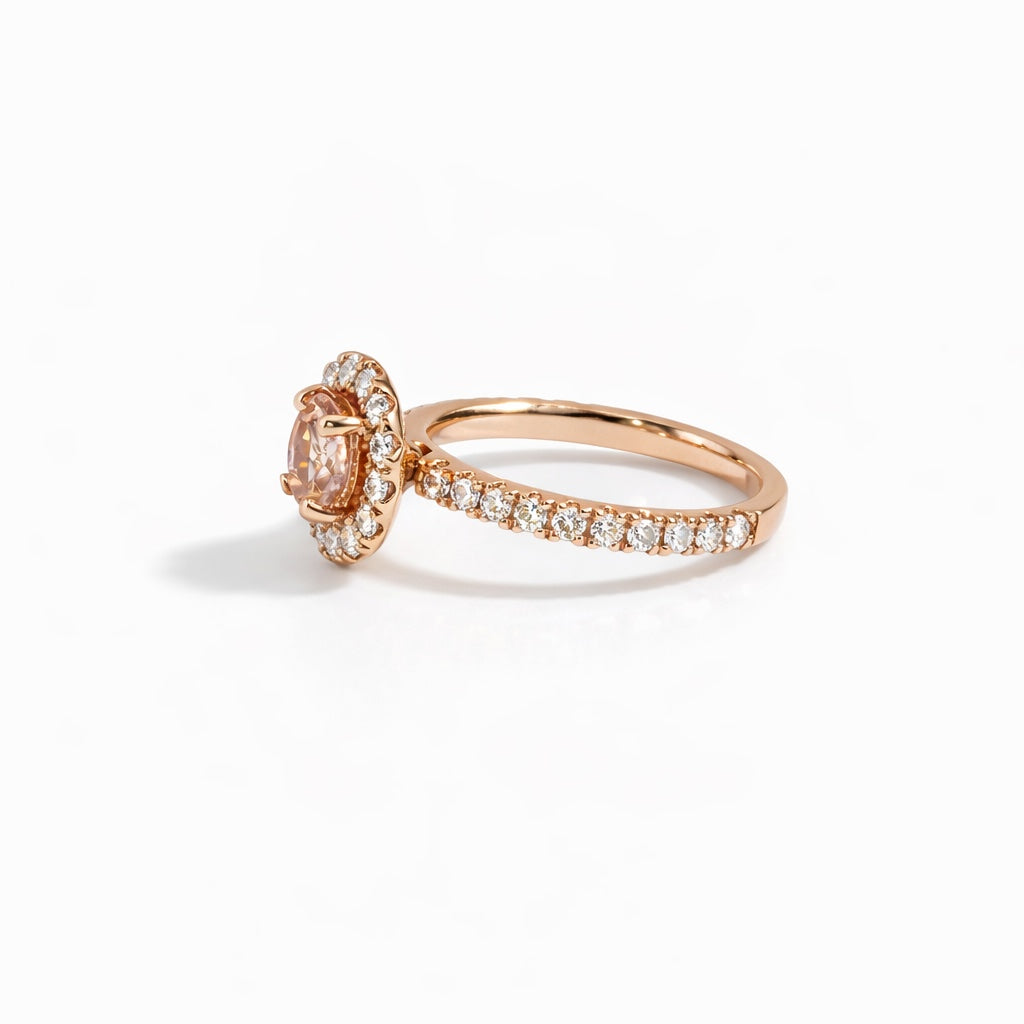 14K Rose Gold Morganite & Diamond Halo Engagement Ring