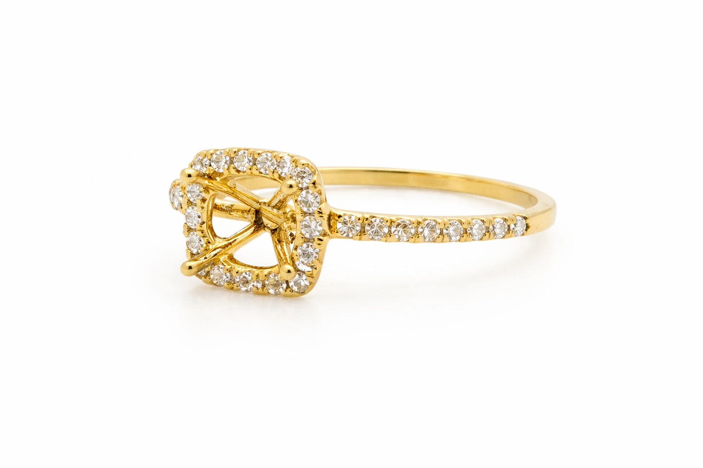 18K Yellow Gold Petite Pave Halo Engagement Ring Setting