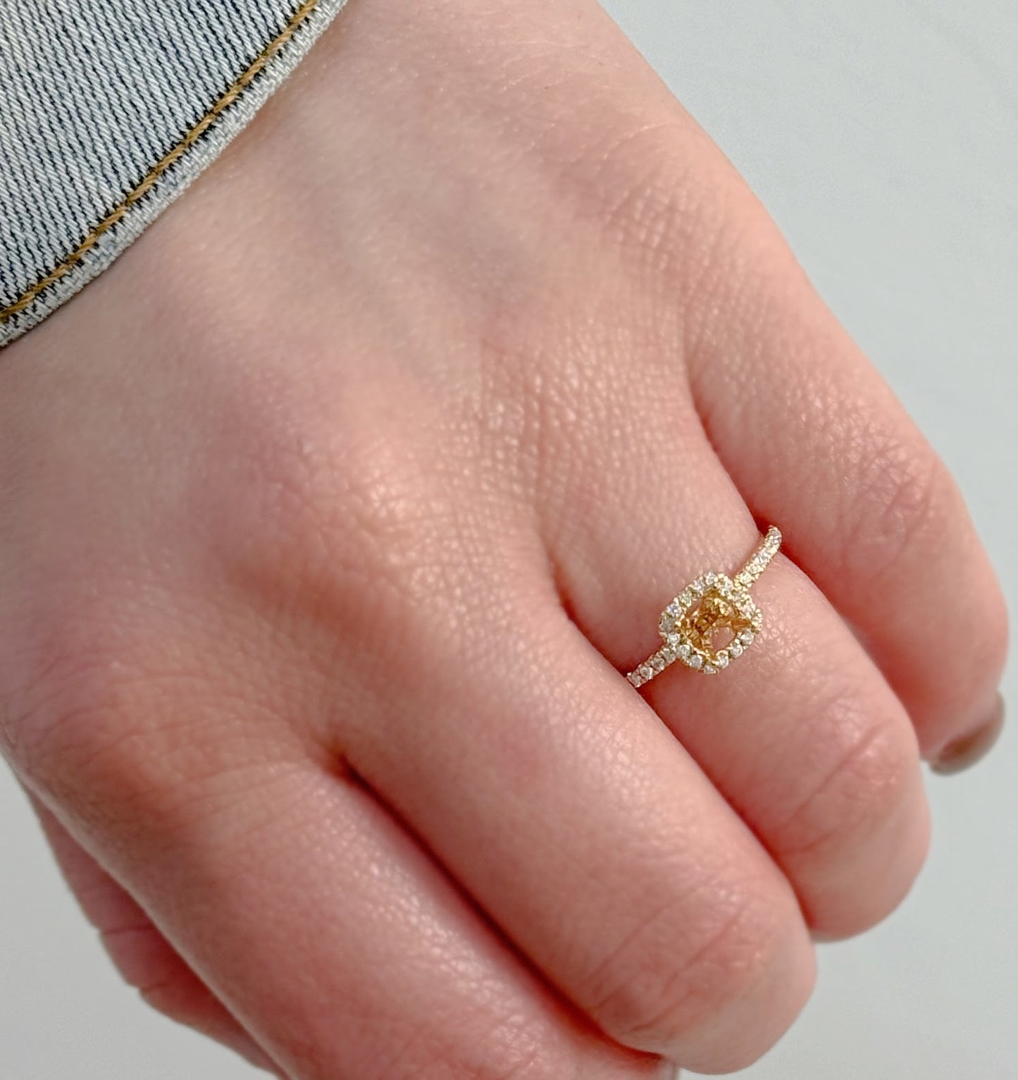 18K Yellow Gold Petite Pave Halo Engagement Ring Setting