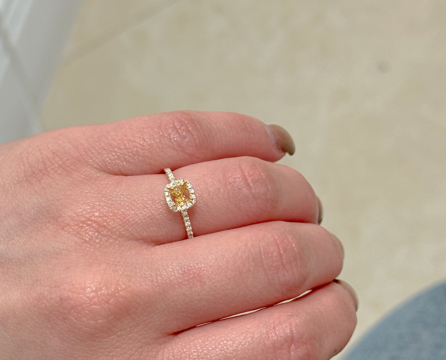 18K Yellow Gold Petite Pave Halo Engagement Ring Setting