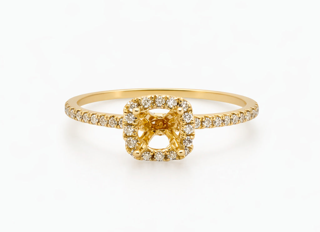 18K Yellow Gold Petite Pave Halo Engagement Ring Setting