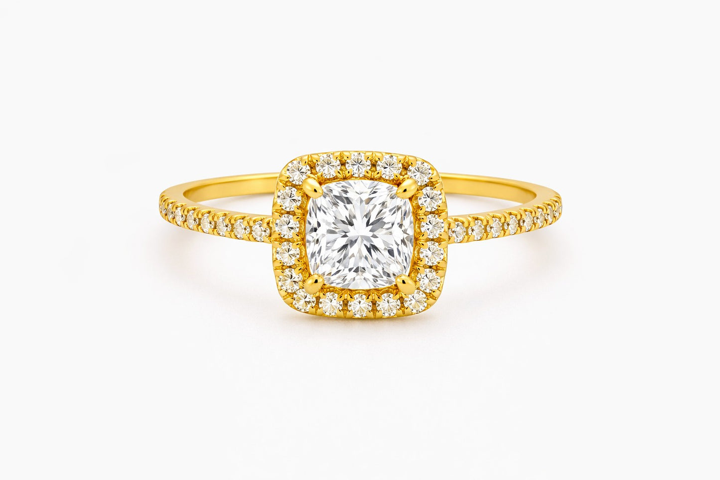 18K Yellow Gold Petite Pave Halo Engagement Ring Setting