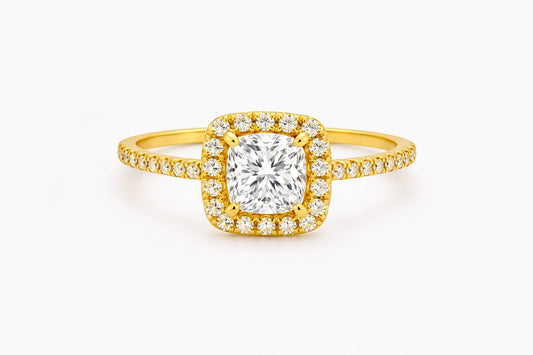 18K Yellow Gold Petite Pave Halo Engagement Ring Setting